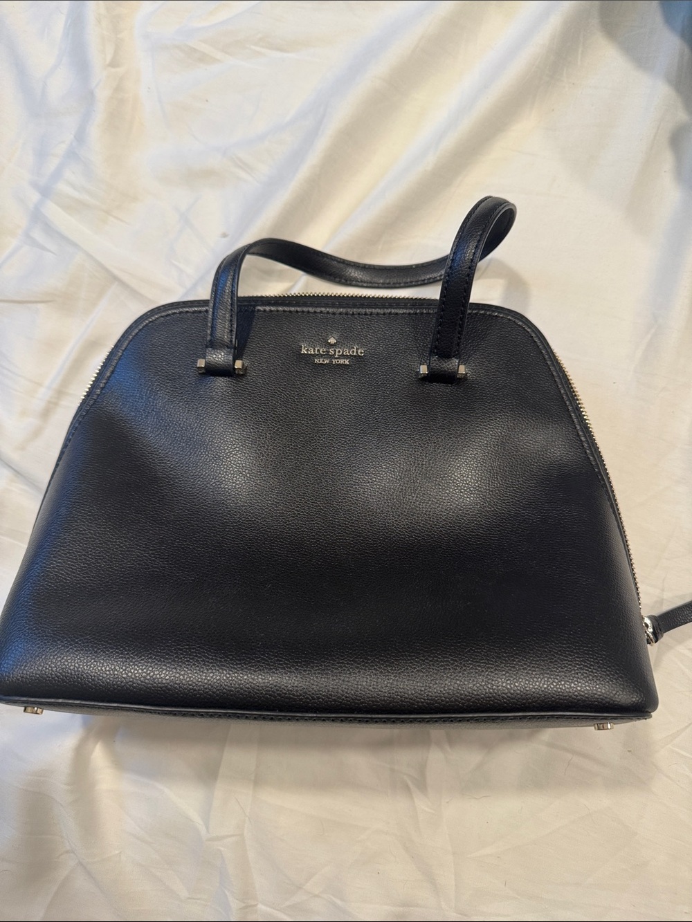 kate spade black leather dome satchel with gold logo